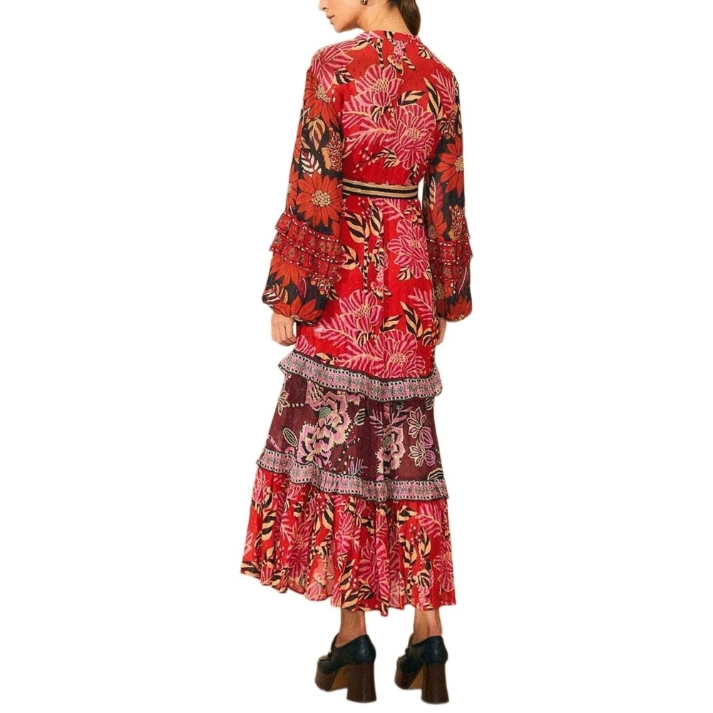 FARM Rio MIXED FLORAL Prints Long Sleeve Maxi Dress Size Xs - Picture 2 of 4